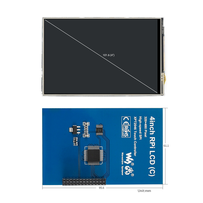 Pantalla Touch para Raspberry Pi 4" SPI 480x320 - 330ohms