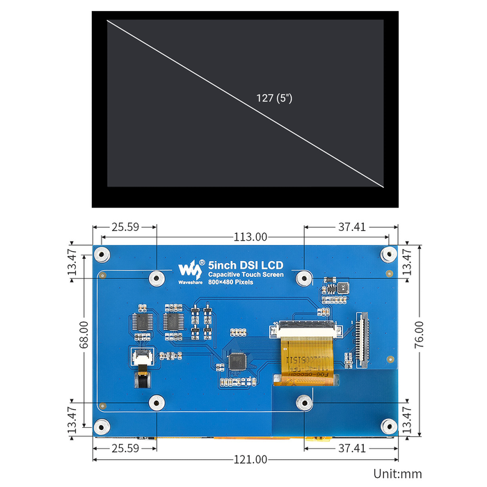 Pantalla Touch para Raspberry Pi 5" DSI 800x480 - 330ohms