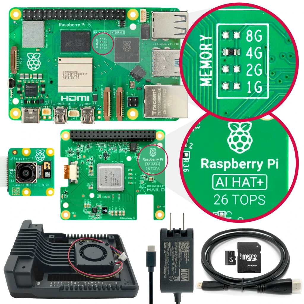 Kit de AI con Raspberry Pi 5 - 4GB, 26TOPS