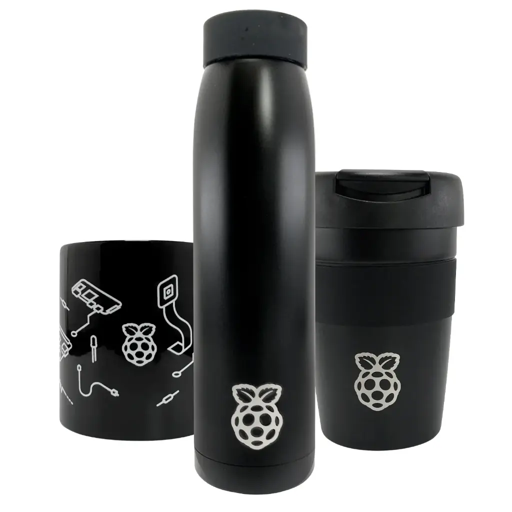 Souvenirs Oficiales Raspberry Pi (Termo + Taza de viaje + Taza cerámica)