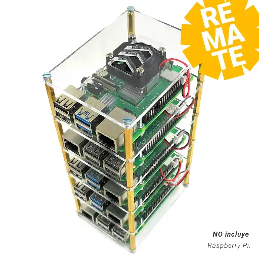 [P3-00061] Rack de acrílico transparente para Raspberry Pi 4 (con ventiladores y disipadores)